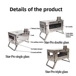 Réchaud de camping extérieur en acier inoxydable pour <span class=keywords><strong>bois</strong></span> et charbon, léger et pliable, avec fenêtre de visualisation en verre - Product Image 3