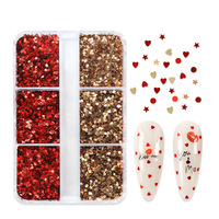 6 Grilles de Décorations d'Ongles en Forme de Cœur Rouge Scintillant pour la Saint-Valentin, Mini Accessoires d'Art Ongulaire Étoile