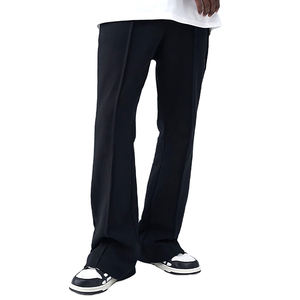 High Quality 100% Cotton <b>Men's</b> Pants Custom Logo Breathable Mid Waist Straight Leg Flare <b>Trousers</b> Casual Style with Drawstring - Product Image 1