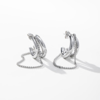 Boucles d'oreilles créoles minimalistes YF8386 en acier inoxydable plaqué or PVD 18 carats, élégantes, bicolores, avec longue chaîne et pampilles