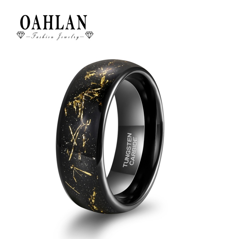 OHALAN, оптовая продажа, классическое кольцо из карбида вольфрама, черный песчаник, Золотая Серебряная фольга, инкрустация, ювелирные изделия, подарки для свадебной вечеринки