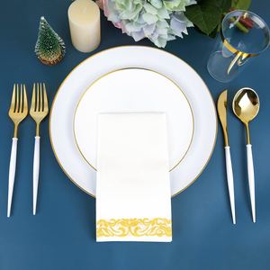<span class=keywords><strong>Vaisselle</strong></span> <span class=keywords><strong>jetable</strong></span> en plastique de luxe en gros, noir et or, pour mariage, fête, camping, dîners, barbecues de Noël, kits - Product Image 5