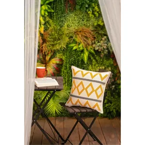 Bohemian Punch Embroidered Kilim Cushion <b>Cover</b> Luxury Square Organic <b>Sofa</b> Throw Pillow Washable Filling Yellow/<b>Green</b> Cottoncloth - Product Image 1