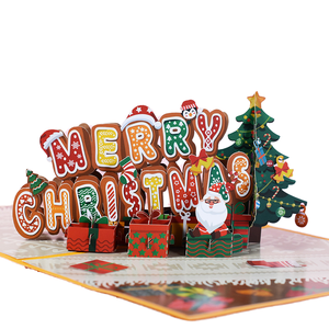 Tarjeta de felicitación navideña plegable de papel con diseño de letras de jengibre en 3D de DAMAI, tarjeta emergente navideña para decoración de regalos de fiesta de Navidad. - Product Image 1