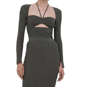 Nuevo Vestido de Punto Elegante y Cómodo de Manga Larga con Aberturas y Cuello en V - Product Image 1