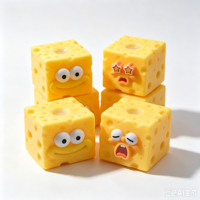 Jouet Squishy en forme de bloc de fromage avec visage amusant, jouet sensoriel anti-stress à presser, cadeau pour enfants, lot en boîte de présentation en gros