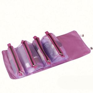 Sacs de maquillage cosmétiques en polyester personnalisés, multifonctionnels, 4-en-1, avec logo imprimé, rangement amovible, grande capacité, avec fermeture éclair - Product Image 4