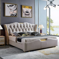 Lit King Size de Luxe au Design Moderne, Lit de Chambre Principal en Cuir avec Rangement, Vente Chaude