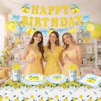 Ensemble de vaisselle jetable pour fête d'anniversaire sur le thème du citron, décoration de table pour enfants