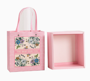 Caja de Regalo Floral Ecológica Cuadrada Rosa con Bolso a Juego, Hecha de Cartón Blanco, Fresca y Elegante, para Regalos Empresariales y Festivos - Product Image 5