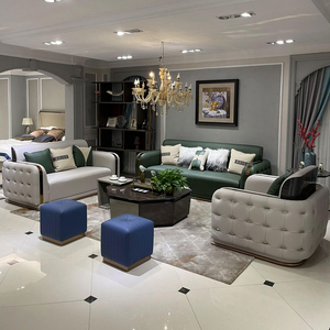 Sofá de cuero moderno de lujo para sala de estar, conjunto de sofá Chesterfield de gama alta, muebles con sofá de decoración dorado de acero inoxidable - Product Image 5