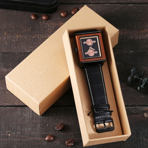 Orologio da Polso Vintage con Cassa Rettangolare in Legno, Doppio Quadrante Secondario, Cinturino in Pelle Nera Effetto Coccodrillo, Doppio Fuso <span class=keywords><strong>Orario</strong></span>, Impermeabile, Stile Retrò - Product Image 2