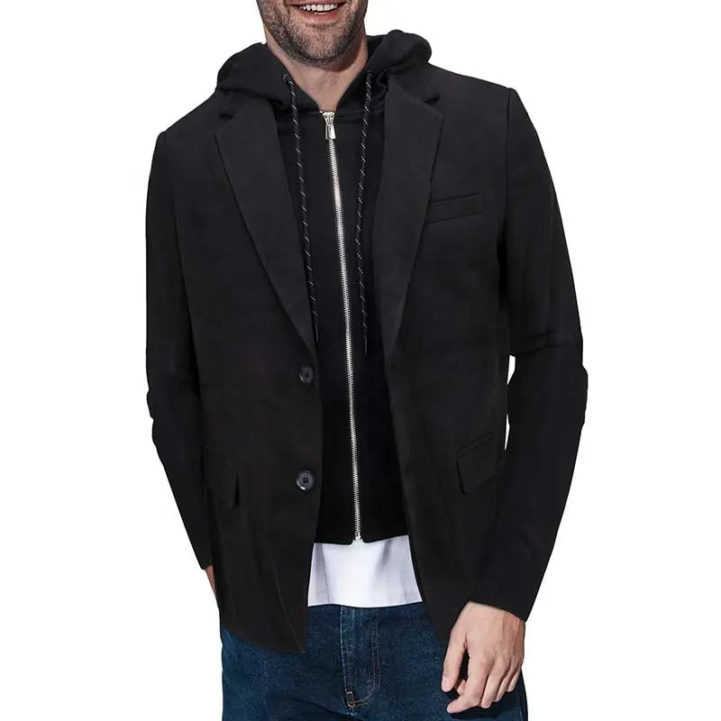 Chaqueta con capucha de tejido de punto para hombre, traje de negocios con cremallera, chaqueta con capucha, nuevo diseño, venta al por mayor