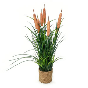 Césped Artificial de Cattail y Cebollino con Maceta Envuelta en Cuerda, de Aspecto Realista, para Decoración de Interiores, Exteriores, Jardín, Puerta y Ventana - Product Image 1