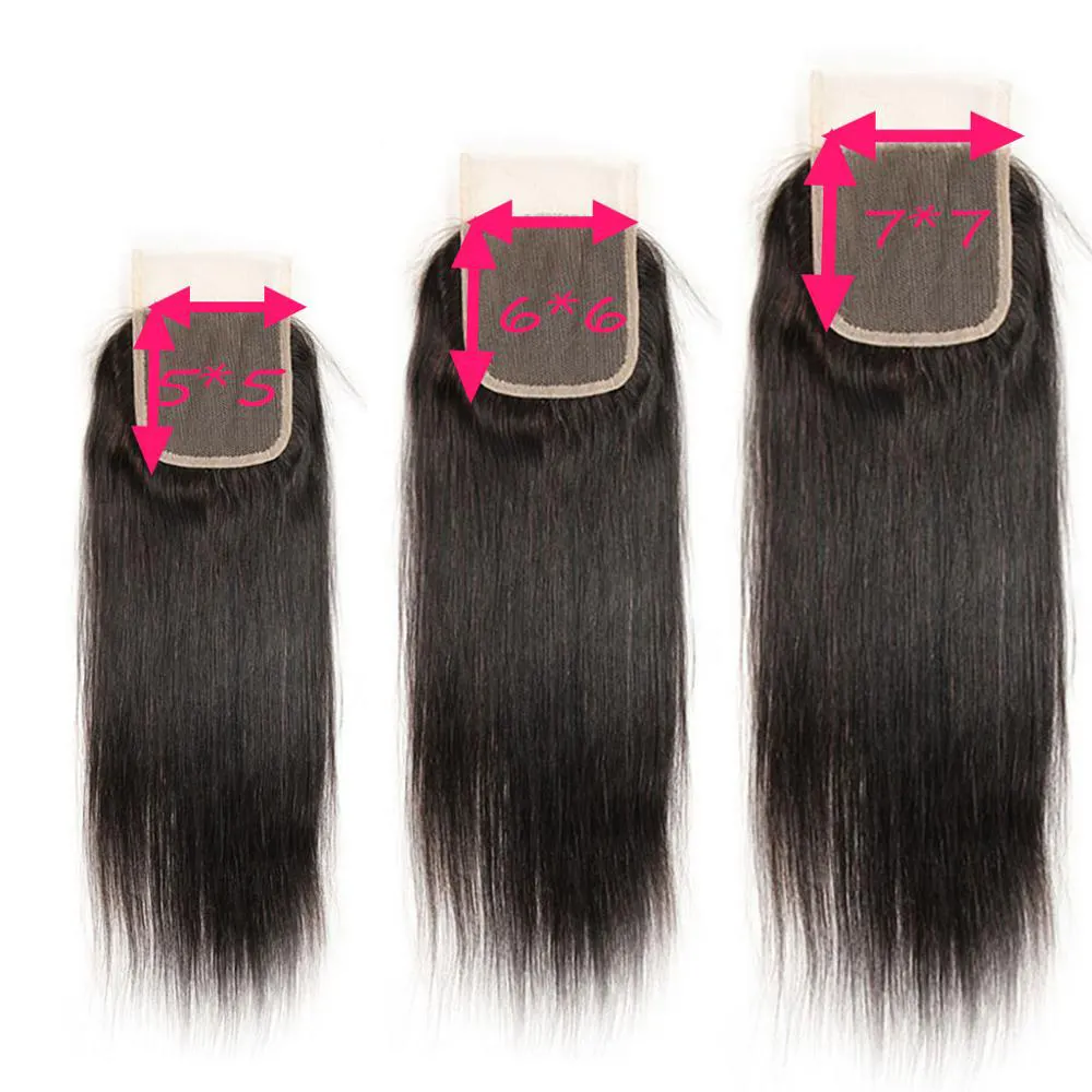 Wholesale Pre-Plucked Brazilian Free Part Straight Virgin Hair 4*4 5X5 6X6 7X7 Swiss Lace Closure