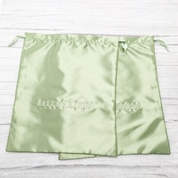 Pochette en soie avec logo imprimé, conteneur de perruque de bijoux vert avec logo personnalisé, sac à cordon en satin