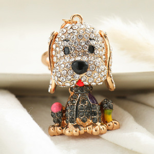 Dễ Thương Lấp Lánh Kim Cương Con Chó Con Kim Loại Móc Chìa Khóa Động Vật Con Chó Bling Pha Lê Rhinestone Keychain Ví Túi Xách Charms Mặt Dây Chuyền Treo - Product Image 4