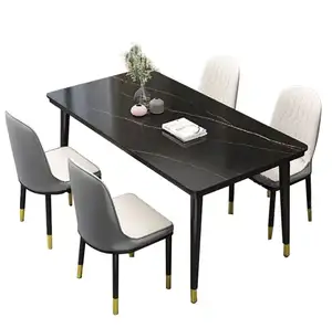इटैलियन रॉक प्लेट डाइनिंग टेबल और कुर्सी संयोजन घरेलू छोटे परिवार के आकार की डाइनिंग टेबल आयताकार वेस्ट डाइनिंग टेबल
