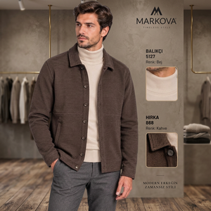 868 Style Brown MARKOVA <b>Mens</b> Outer Turn-down Collar Casual <b>Shirt</b> Cotton-Polyester-Elastane Blend Woven Fabric <b>Winter</b> - Product Image 2