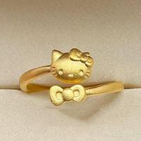 Bague ouverte en cuivre plaqué or Hello Kitty classique et mignonne - Design nœud de dessin animé, bijoux pour femme, pour mariage, usage quotidien, cadeau, assortiment décontracté