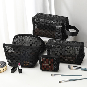 Đen công suất lớn sinh thái thân thiện xách tay thoáng khí thích hợp thiết kế lưới đổ xô phụ nữ trang điểm lưu trữ sang trọng Túi mỹ phẩm - Product Image 1
