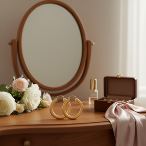 Orecchini a Cerchio Fourways Placcati in Oro 18K, Gioielli da Donna alla Moda, Design a Cerchio Grande con Chiusura a Cerniera - Product Image 2