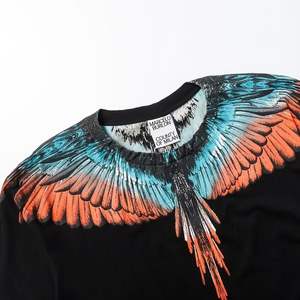 T-shirt à manches courtes en pur coton, imprimé ailes dégradées vert et orange, nouvelle collection d'été de marque tendance, unisexe - Product Image 5