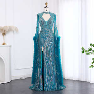 Jancember LSZ020 Robes de soirée à glissière luxueuses plumes turquoise - Product Image 1