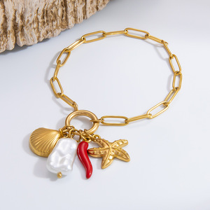 Fashion <b>Charm</b> <b>Bracelets</b> Gold Plated Heart Pendant With Pearl And Color <b>Beads</b> For Women Gift Jewelry Yiwu Origin - Product Image 5