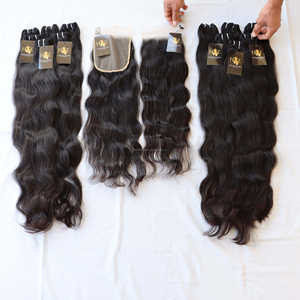 Mechones de pelo con diseño de logotipo personalizado, cabello humano brasileño 100% liso indio sin procesar, mechones con cierre de encaje - Product Image 2