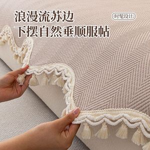 Chenille Sofa Cover Solid Color Tassel <b>Trim</b> Autumn Mat General Sofa Use Spring 2026 Style - Product Image 4