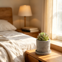 Pot à plantes cylindrique en béton gris mat avec plateau assorti, pot à succulentes en ciment texturé pour décoration de table intérieure, logo personnalisé