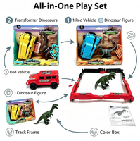 Coche de Caza de Dinosaurios con Deformación por Choque, Vehículo Transformable, Figura de Dinosaurio y Pegatinas, Set de Juego de Fricción para Niños