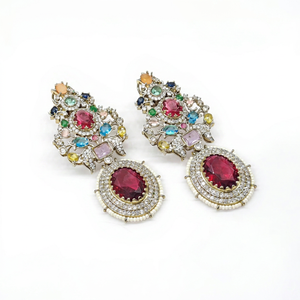 Pendientes Colgantes de Latón 08444, Joyería de Lujo con Perlas de Imitación Coloridas y Circonitas, Plateadas en Plata, para Bodas y Fiestas - Product Image 1