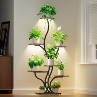 Support pour plantes de 65 pouces avec éclairage LED à spectre complet, étagère d'angle en bois et métal imperméable, capacité de 22 lb, étagère intérieure gain de place