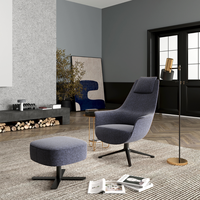 Fauteuil pivotant en tissu de luxe moderne avec structure en bois et pieds en fer pour hôtel, bureau, salle à manger et salle de sport