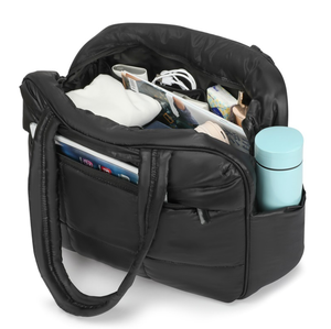 <b>Black</b> <b>Quilted</b> PU <b>Tote</b> <b>Bag</b> with Zipper Closure and Adjustable Shoulder Strap for Daily Use - Product Image 5