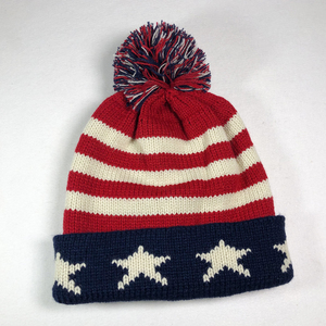 Cổ Điển Màu Đỏ Màu Xanh Trắng Jacquard Sao Beanie Biểu Tượng Tùy Chỉnh Sọc Dệt Kim Acrylic Mũ Mùa Đông Với Pompom USA/Anh Cờ <span class=keywords><strong>Bobble</strong></span> Mũ - Product Image 5