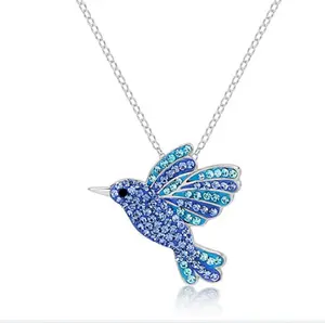 Custom personalized fashion women jewelry 925 sterling silver crystal hummingbird pendant necklace