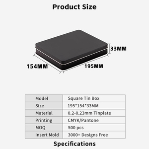 กล่องดีบุกทรงสี่เหลี่ยมฝาแบน 195x154x33 มม. ภาชนะโลหะเคลือบด้านสำหรับบรรจุภัณฑ์ช็อกโกแลตทำมือ กล่องรักษ์โลก - Product Image 4