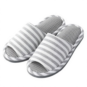 Pantuflas de Lino a Rayas para Interiores, Sandalias Abiertas Tipo Mule, Transpirables, Antideslizantes, con Suela Suave, para el Hogar y el Dormitorio - Product Image 4