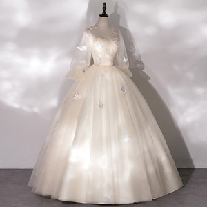 Champagne Evening Gown Sweetheart Neckline 3D Flowers Long Fitted Dress For Hosts Stage Performance - Product Image 3