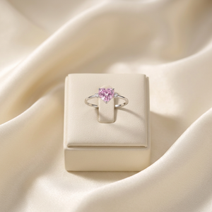Bijoux fins et romantiques pour filles, bague en diamant Solitaire 18K, or blanc massif, véritable bague saphir rose naturel - Product Image 3