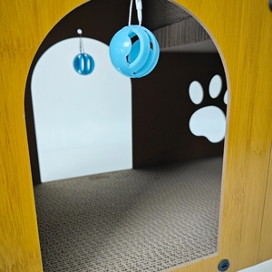 Offre Spéciale : <span class=keywords><strong>Maison</strong></span> pour chat DIY en forme de villa avec griffoir, en carton ondulé durable et résistant aux griffures, avec clochette et perchoir sautillant - Product Image 6