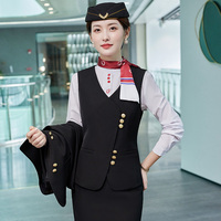 Uniforme d'hôtesse de l'air de qualité supérieure avec logo personnalisé, style veste, pantalon et jupe, avec chapeaux