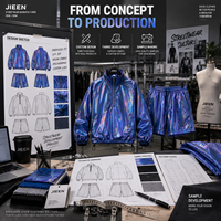 Fabricant de vêtements streetwear personnalisés, ensemble veste et short, coupe-vent holographique pour homme, survêtement OEM ODM, fournisseur de vêtements à marque privée