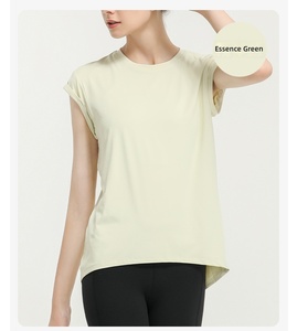Women Short Sleeve Yoga <b>Top</b> Cross Split Open Back Loose Fit Quick Dry Breathable Workout T Shirt Running Pilates Athletic Tee - Product Image 2