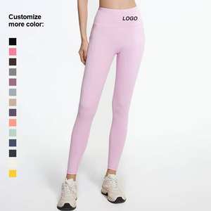 Legging de sport athlétique taille haute pour femme, séchage rapide, effet ventre plat, logo personnalisé, couleur unie, pour le jogging et le yoga - Product Image 3