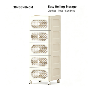 Lemari Penyimpanan Plastik Modern 5 Laci Beroda Gaya Rotan Unit Organizer Kamar Tidur Rumah Multi-Warna - Product Image 1