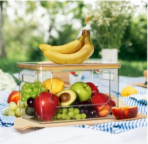 Clear Stackable Acrylic Food Organizer Basket <b>Bamboo</b> Top <b>Shelf</b> Injection Technics Rectangle Shape for Potato Onion Storage Bin - Product Image 6